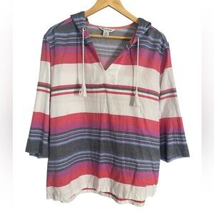 Tommy Bahama Women’s Size Large Multicolor Striped Tunic/hoodie 3/4 sleeve